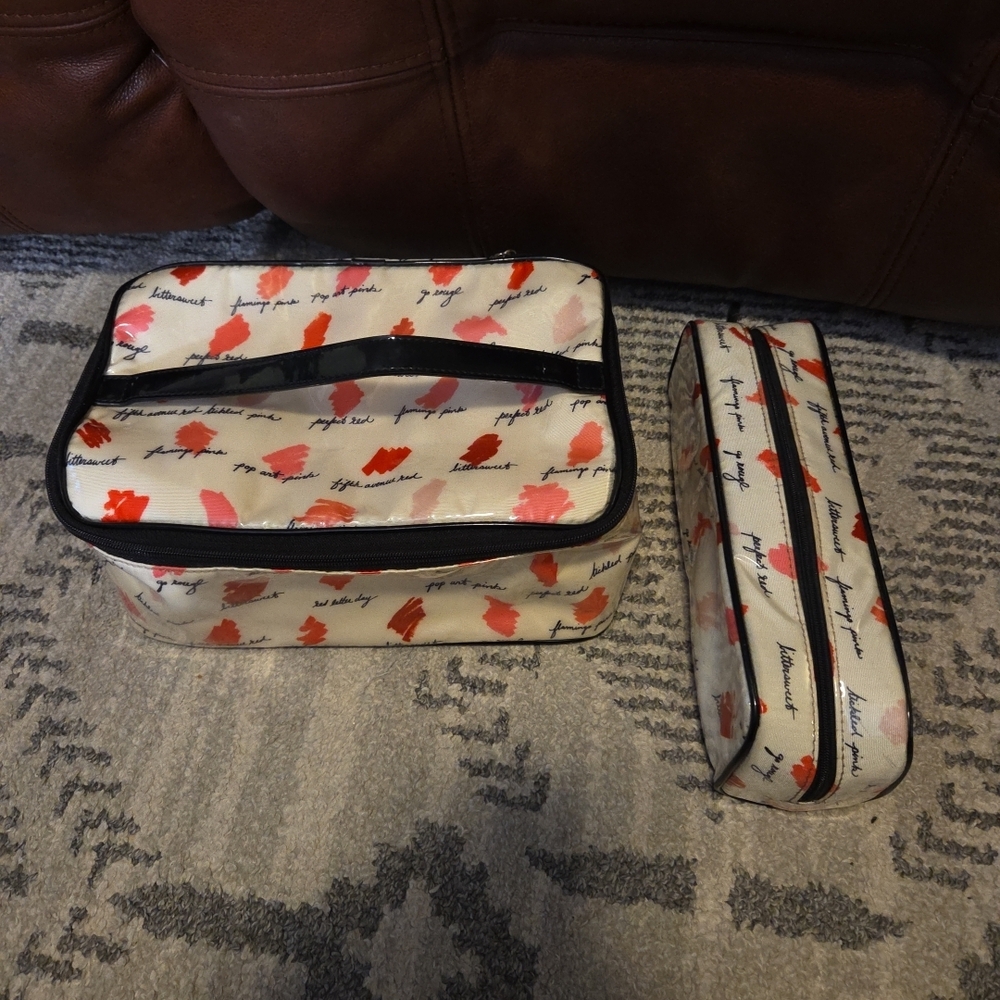 Kate Spade Colin Lilac Court cosmetic Bags Lipstick Swatch Print